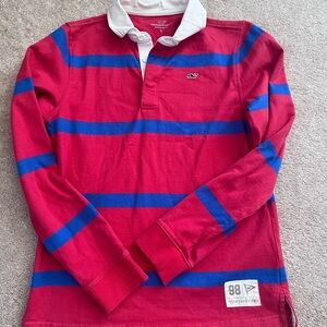 Vineyard Vines Kids Long Sleeve Red and Blue Polo
